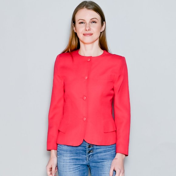 CHRISTIAN DIOR Vintage Bright Pink Collarless Blazer 4 - Picture 1 of 15